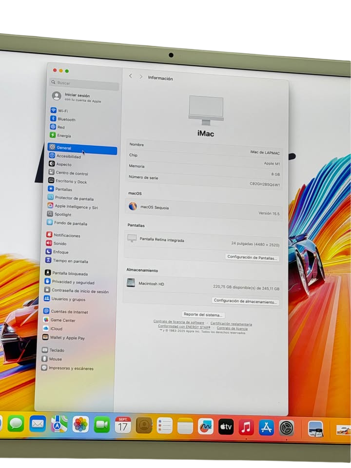 APPLE iMAC 2021 M1 | Chip M1 8 Núcleos | 8GB RAM | 256GB SSD | Pantalla 4.5K | 4x USB‑C (2 Thunderbolt) | Teclado con Touch ID | Ideal para Oficina y Edición